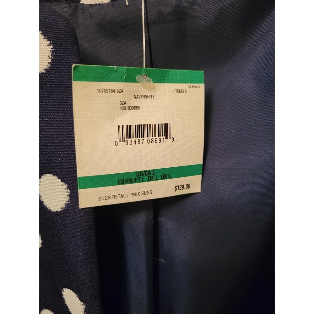 Anne Klein Sz Large Jacket Cropped Polka Dot Navy/White Ruffle 3/4 Sleeve NWT E3 - Picture 8 of 14